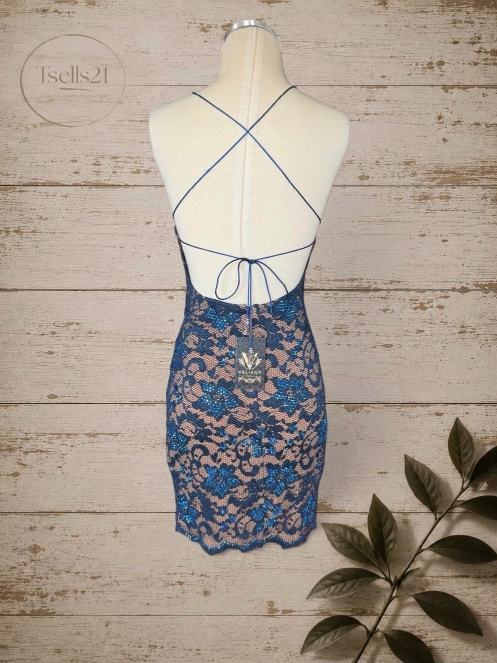 NWT Valiant Paris "Bacnaylet" Lace Crystal Mini Dress - Navy (Size L)